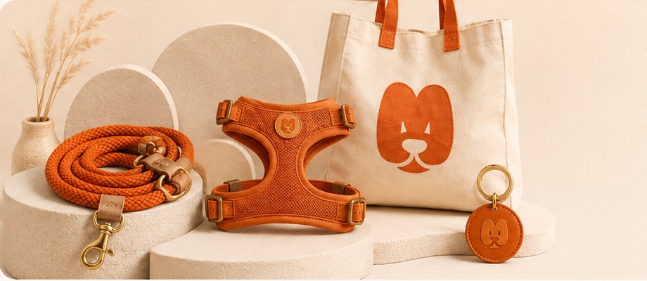 Composition d’accessoires MOUF : laisse, harnais, tote bag et médaille