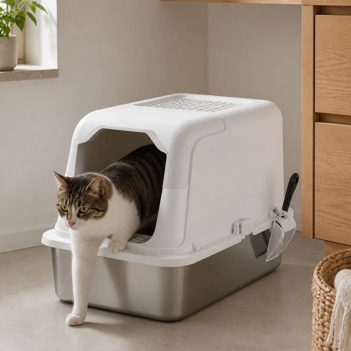Litière inox Cabine Satinée en situation