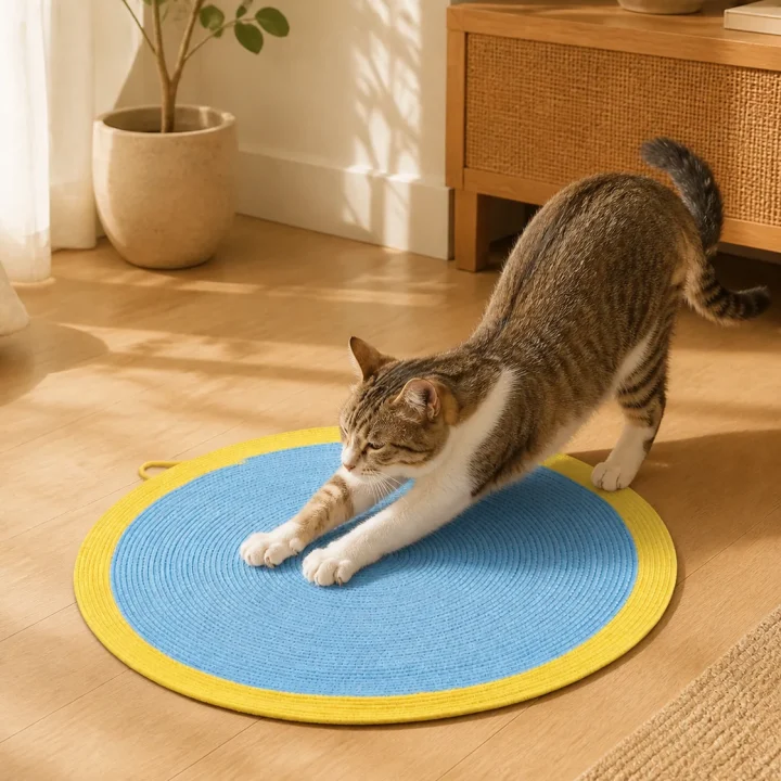 Tapis griffoir rond Aube en situation