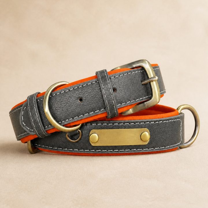 Collier en cuir gravé Sienne — gris