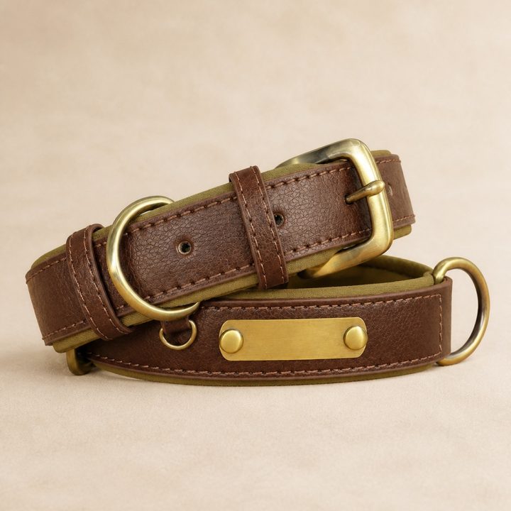 Collier en cuir gravé Sienne — marron