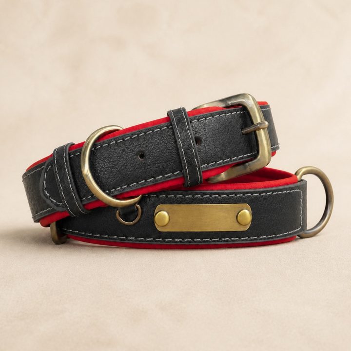 Collier en cuir gravé Sienne — noir