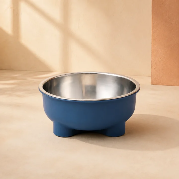Bol inox Socle sur fond crème, photographie de présentation Museau Club