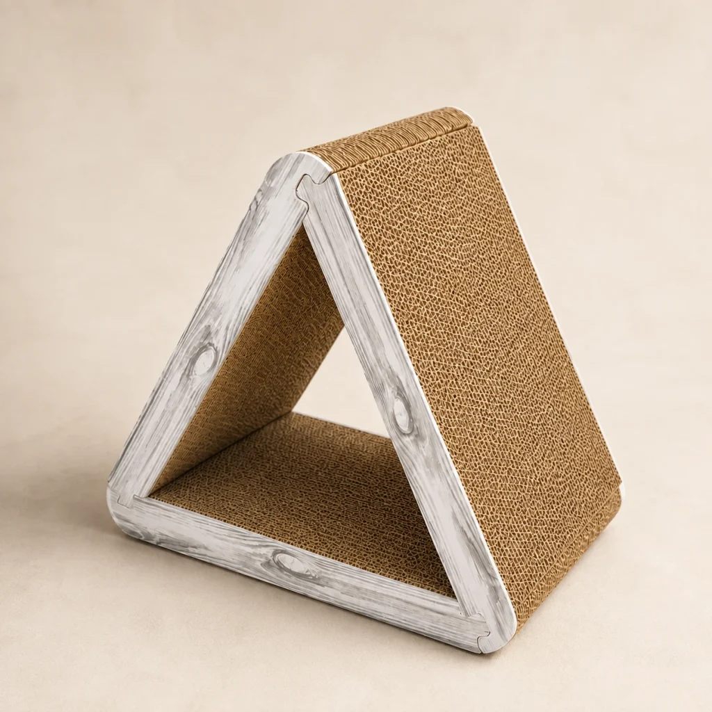 Cabane griffoir triangle Alba sur fond crème, photographie de présentation Museau Club
