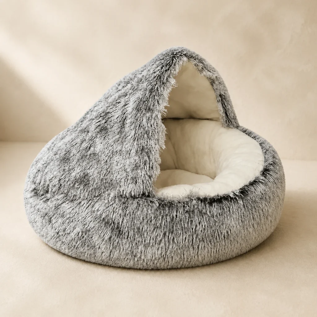 Grotte peluche Brume sur fond crème, photographie de présentation Museau Club