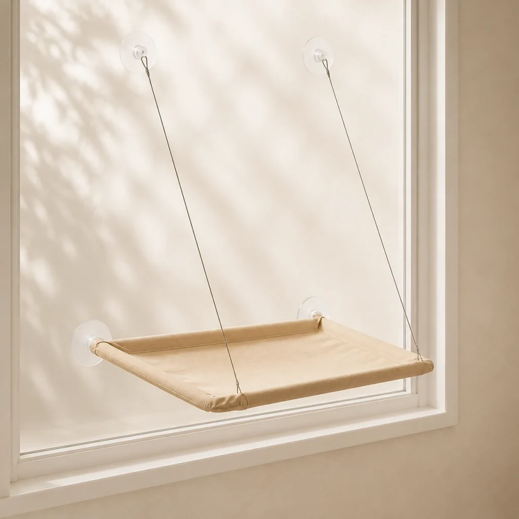 Hamac fenêtre Balcon sur fond crème, photographie de présentation Museau Club