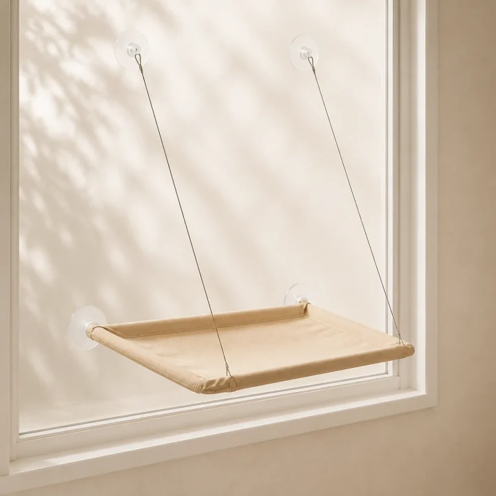 Hamac fenêtre Balcon sur fond crème, photographie de présentation Museau Club