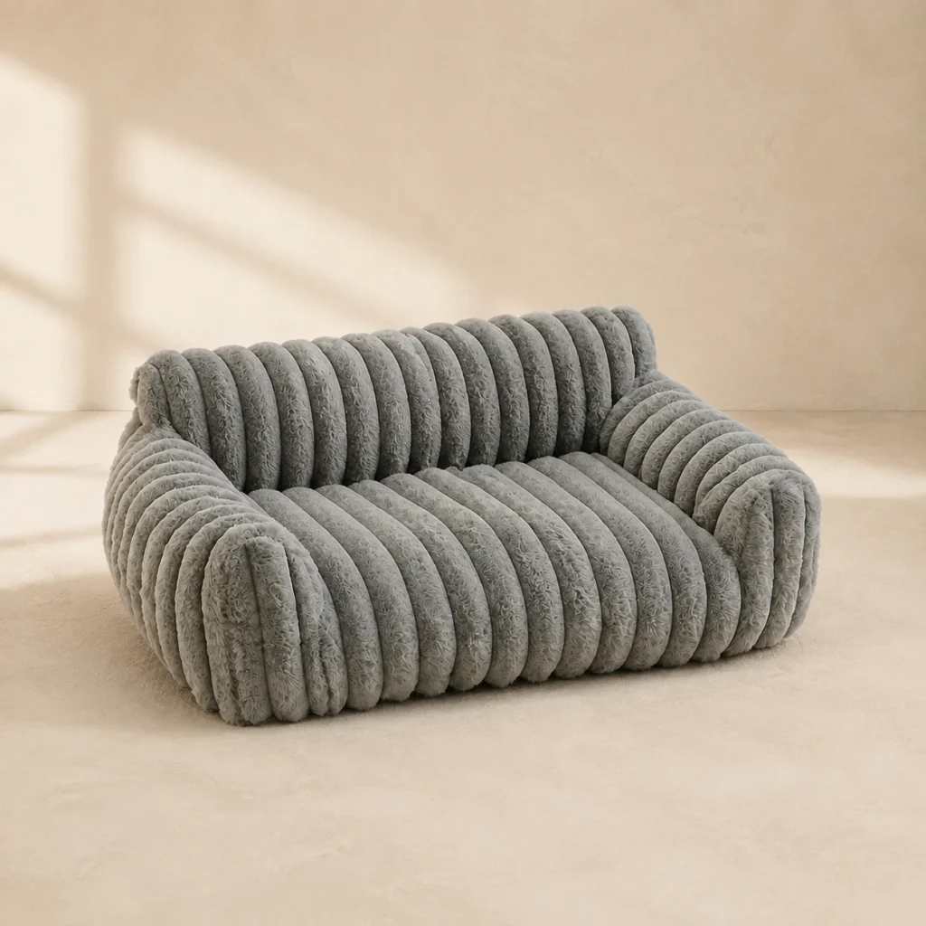 Matelas côtelé Ondine sur fond crème, photographie de présentation Museau Club
