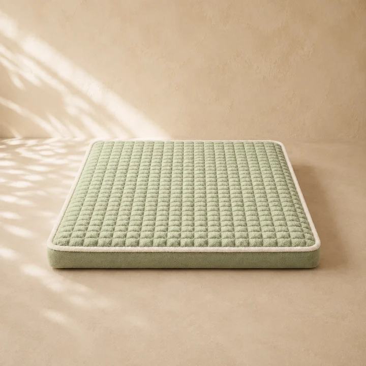 Matelas lavable Saulaie sur fond crème, photographie de présentation Museau Club