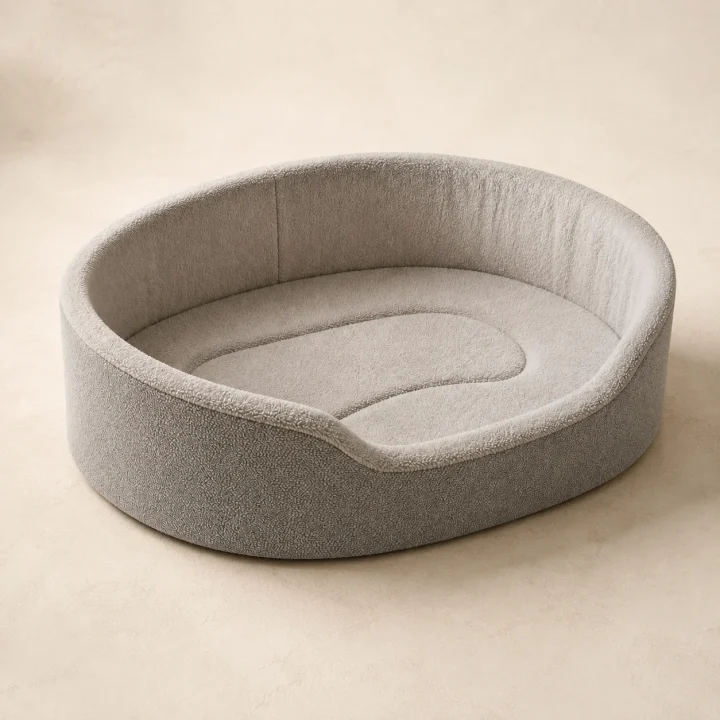 Panier orthopédique Granit sur fond crème, photographie de présentation Museau Club
