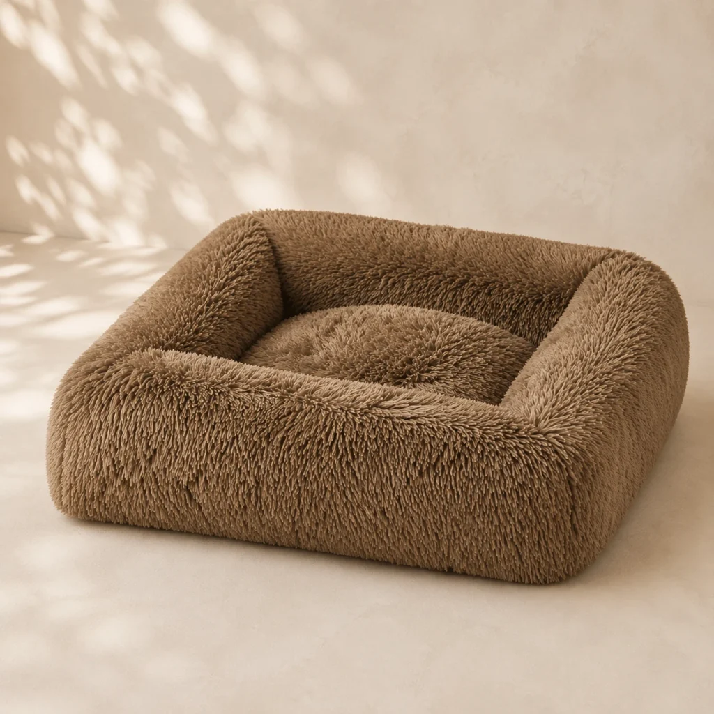 Panier peluche Dune sur fond crème, photographie de présentation Museau Club