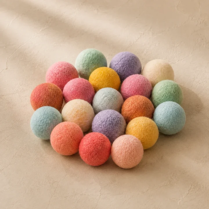 Pompons Nuage sur fond crème, photographie de présentation Museau Club