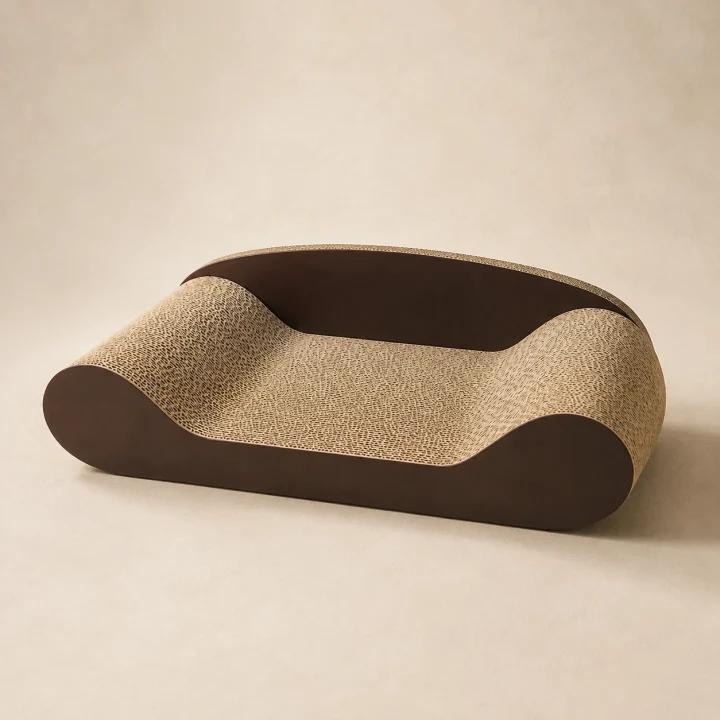 Sofa griffoir Noma sur fond crème, photographie de présentation Museau Club