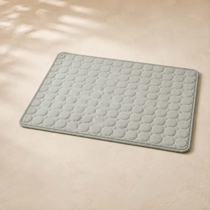 Tapis frais Azur sur fond crème, photographie de présentation Museau Club